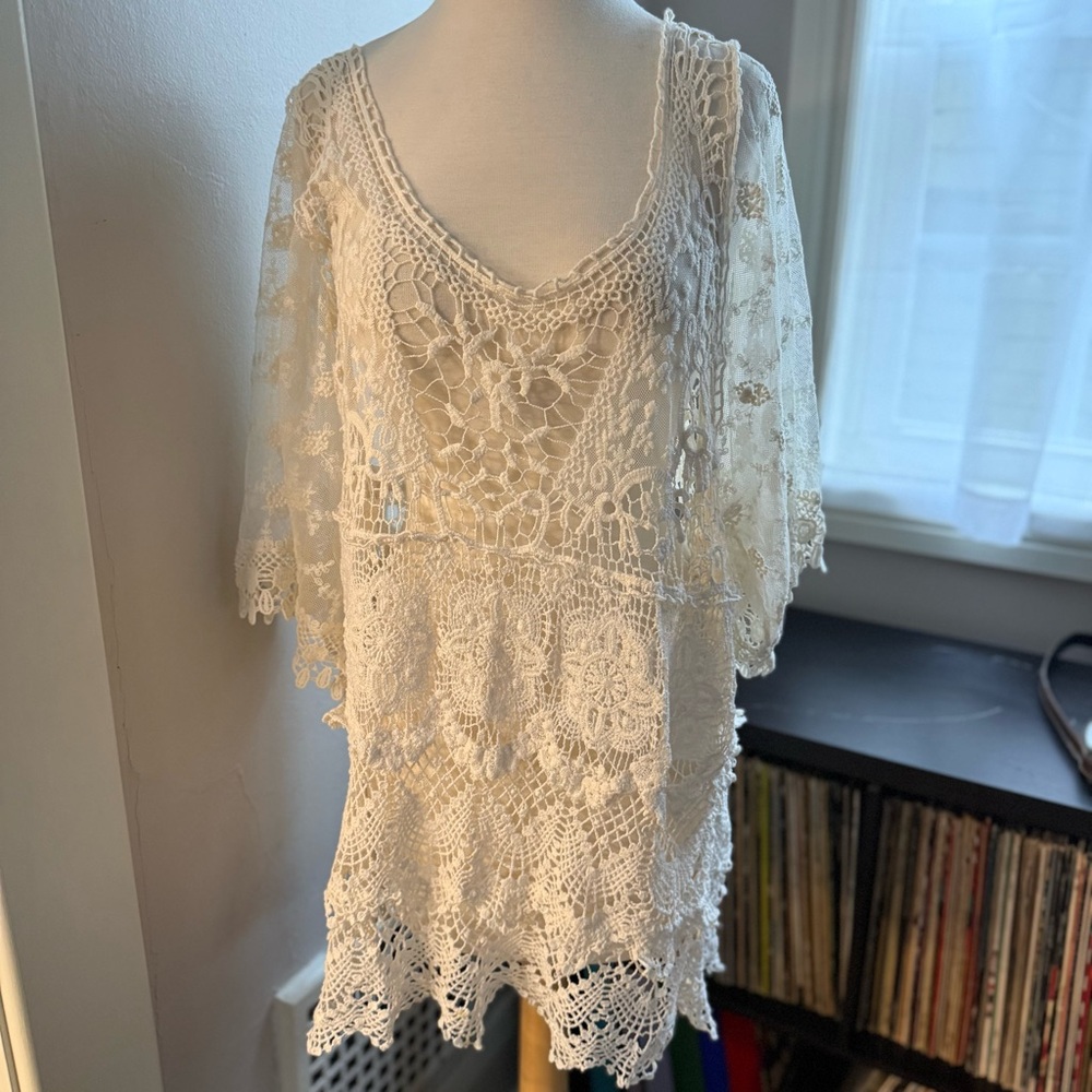 Pretty Angel Boho Lace Tunic Top XL Ivory Crochet & Lace Romantic Festival - Picture 11 of 13
